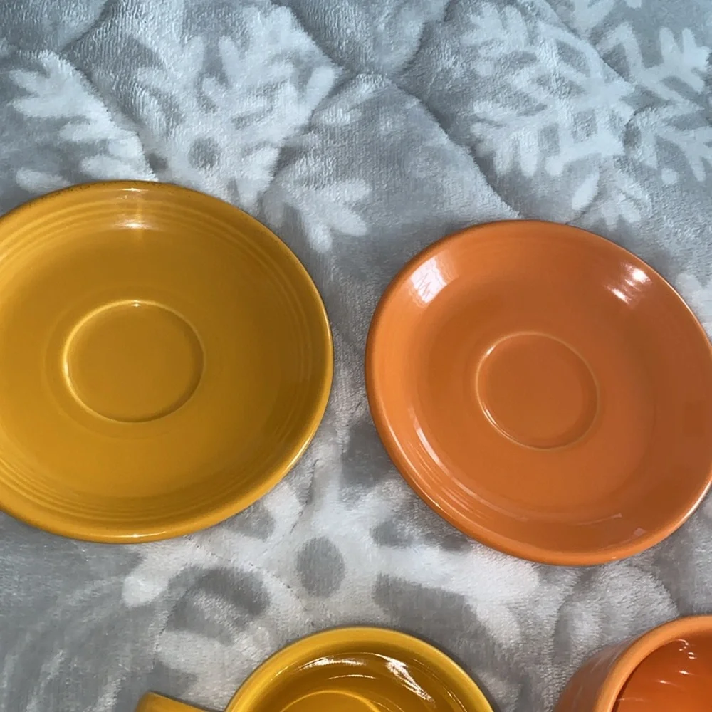 Fiesta Homer Laughlin Orange Teacup Set Saucers Cups Lead Free USA‎ made